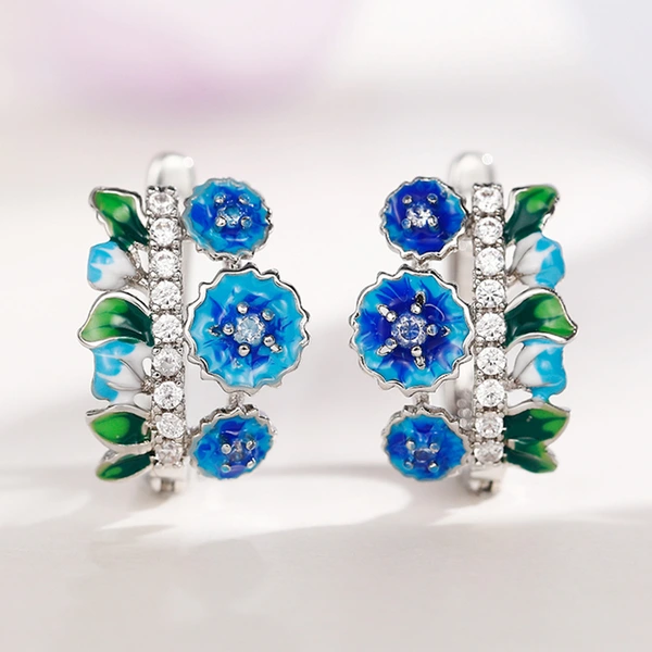 European and American epoxy flower earrings fashionable enamel diamond zircon earrings new accessories hot sale