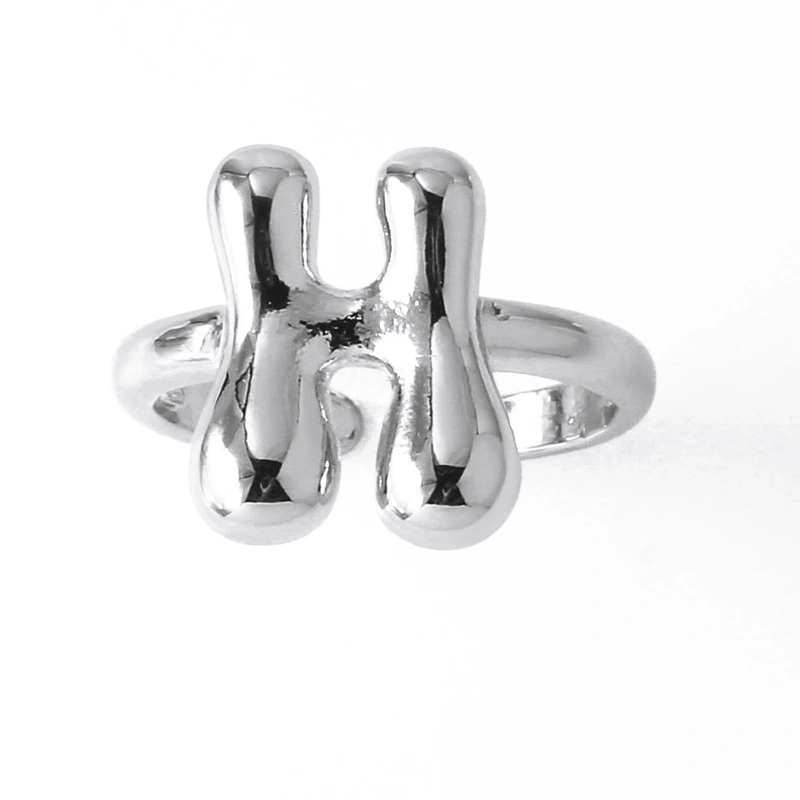 AS jewelry smooth 26 English letters ring female copper plated real gold open ring rih04