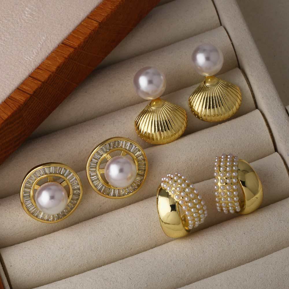 AS jewelry high-end pearl shell earrings female gold-plated zircon earrings earrings ert69