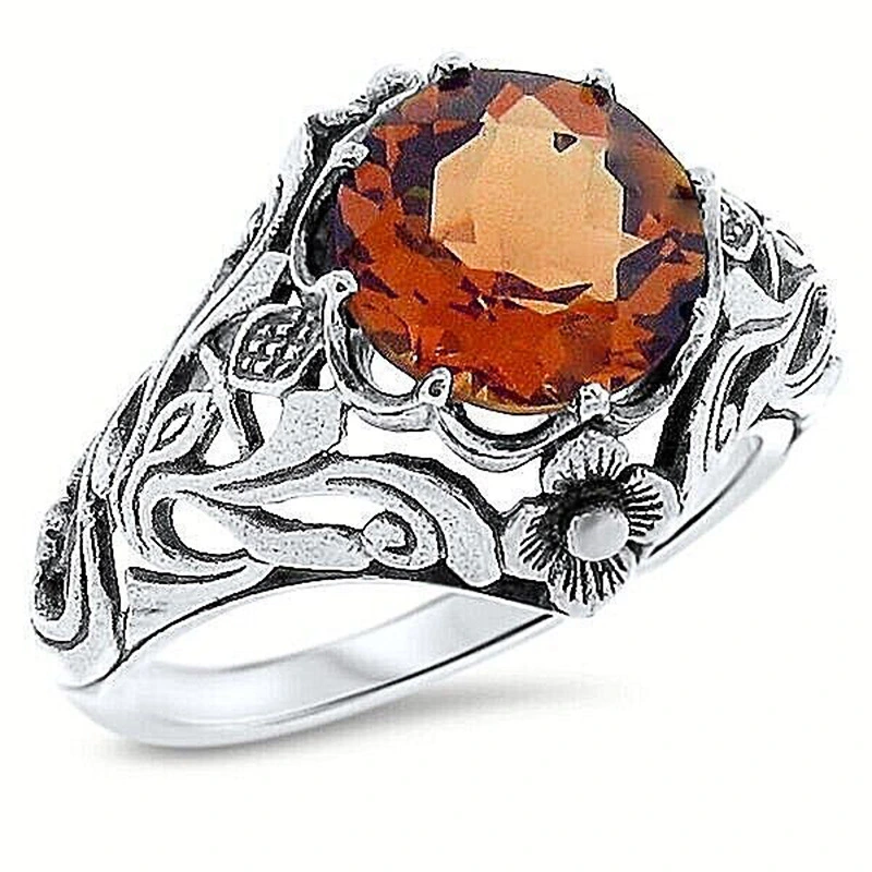  Matte plated antique silver ring female retro floral texture ring pastoral style daily matching jewelry