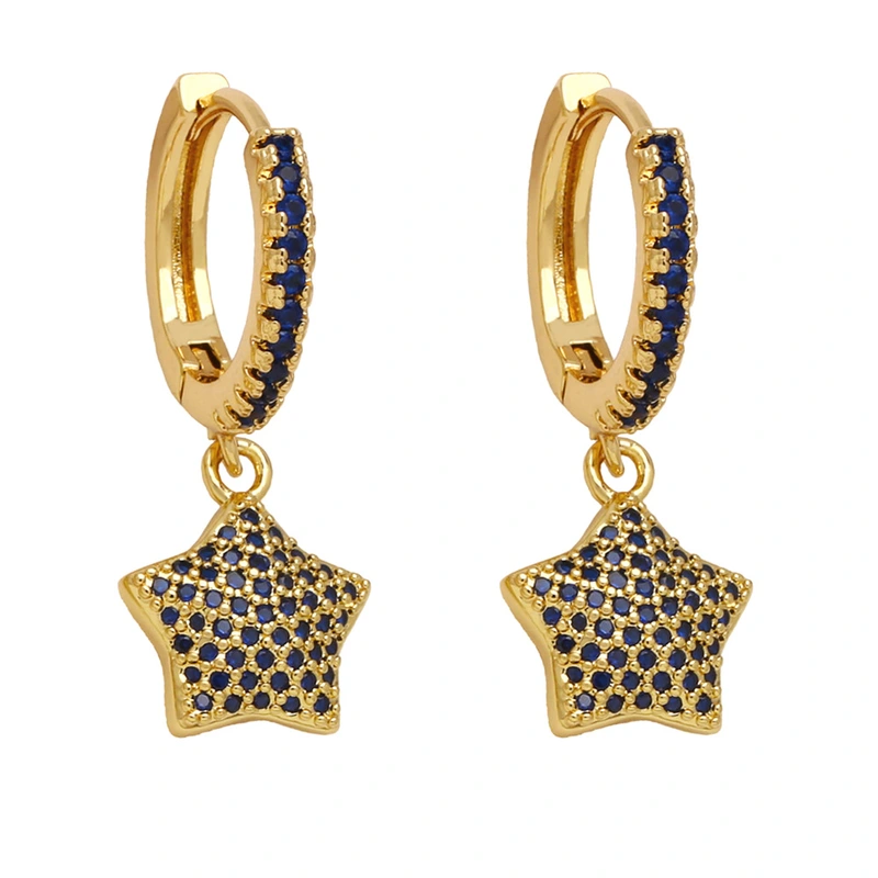Clearance European and American five-pointed star earrings female niche design gold-plated inlaid colored zircon pendant earrings erw10