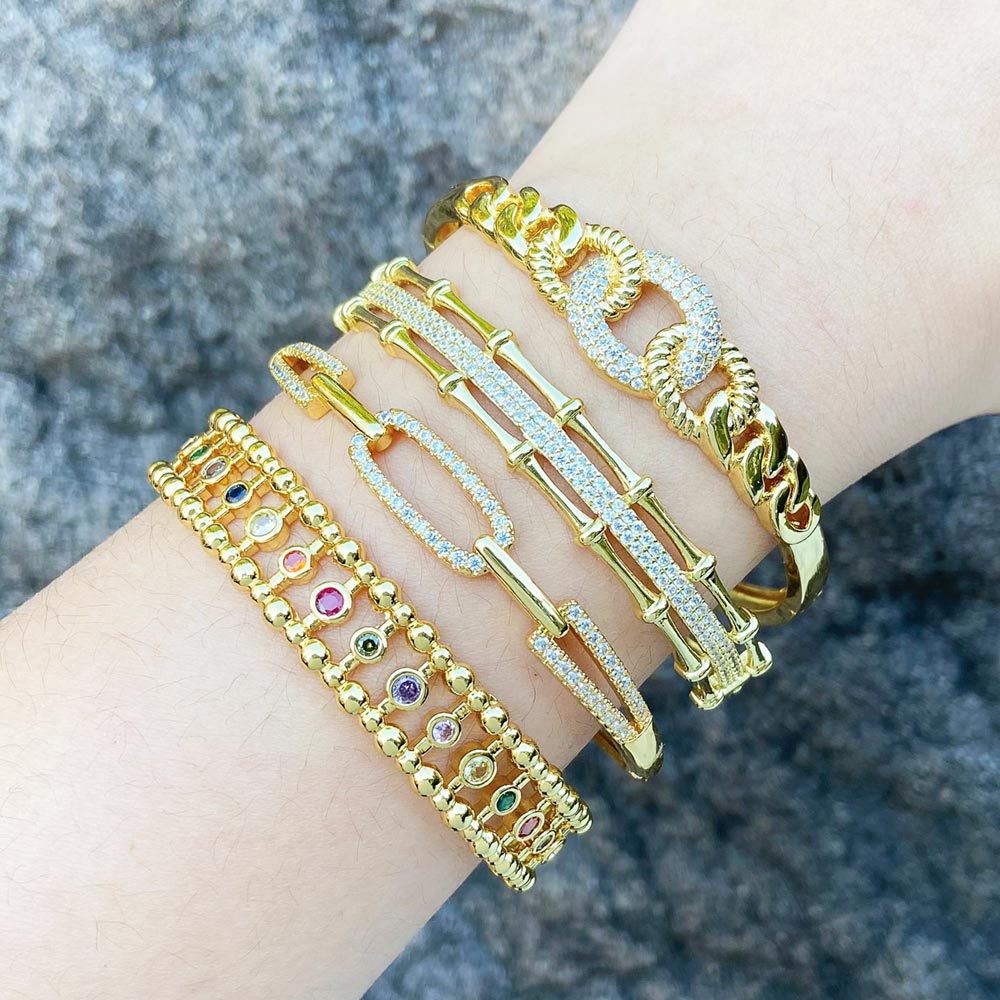European and American fashion bamboo bracelet niche light luxury inlaid with colored zircon high-end open bracelet female brm24