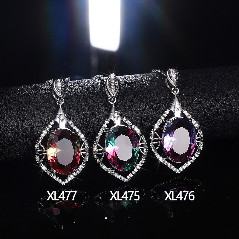 Vintage teardrop colored gemstone pendant exquisite gradient colored zircon necklace accessories