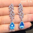 Light luxury French design sea blue zircon teardrop earrings exquisite niche high-end temperament pear-shaped earrings
