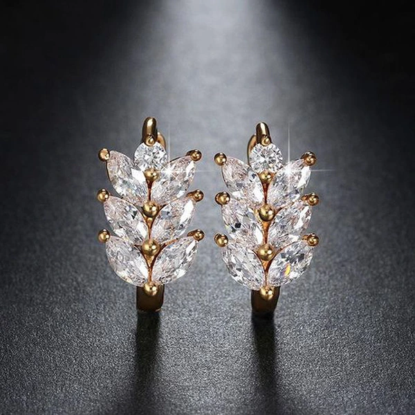 Hot selling earrings fashion diamond leaf earrings for women temperament wheat ear zircon ear clips manufacturers supply