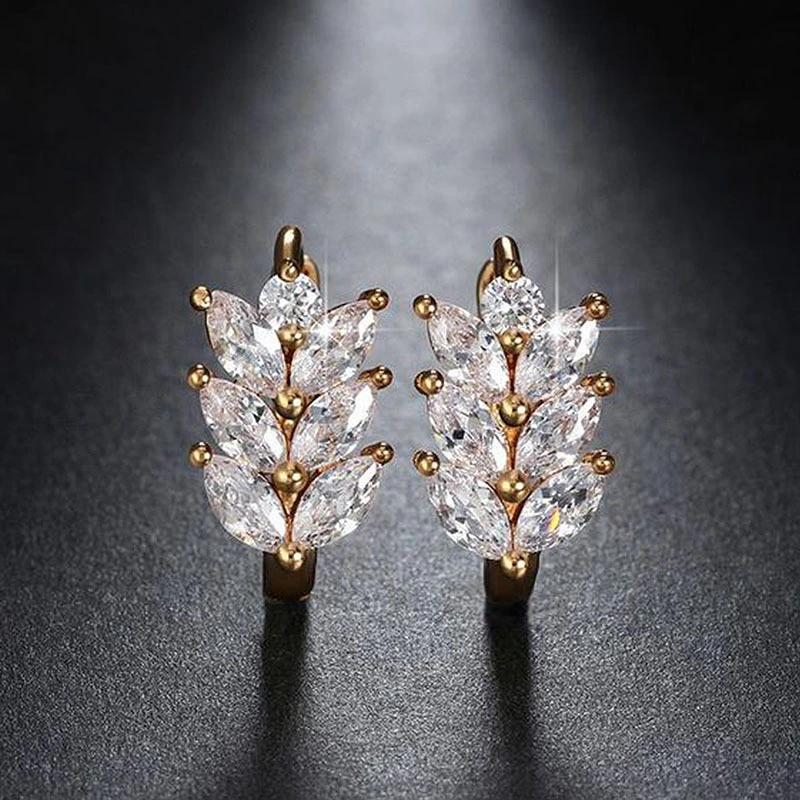 Hot selling earrings fashion diamond leaf earrings for women temperament wheat ear zircon ear clips manufacturers supply