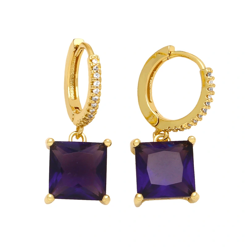 European and American temperament simple geometric square zircon earrings female Internet celebrity personality retro diamond short earrings ers15