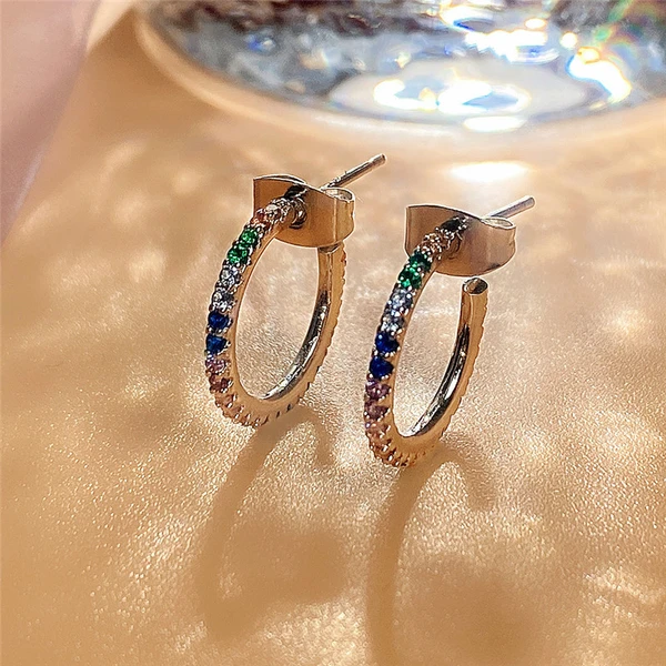 Korean Dongdaemun same style exquisite colored diamond temperament earrings for women 2022 European and American fashion earrings