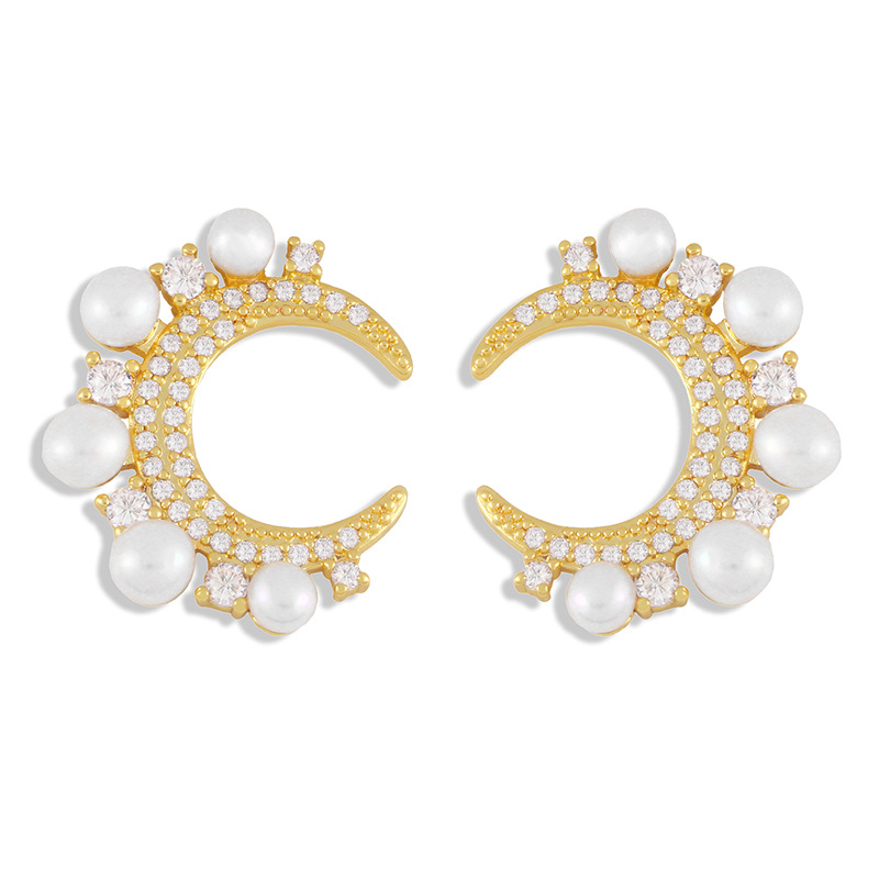 European and American personality exaggerated large earrings female net celebrity temperament pearl moon earrings 2023 new fashion accessories erx82