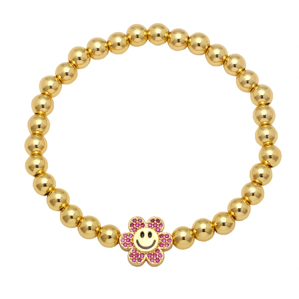 Clearance handmade gold-plated round bead bracelet European and American sunflower smiley face expression bracelet jewelry brg86