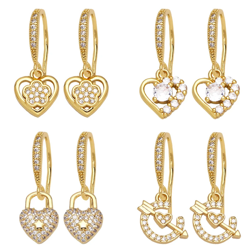 Retro small love earrings earrings high-end light luxury heart-shaped flower ear hooks European and American earrings erz38