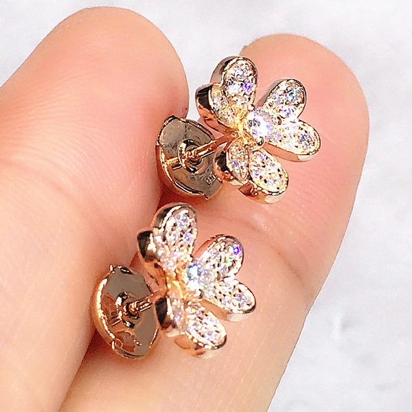 French retro high-end diamond flower earrings elegant lady full diamond earrings new earrings