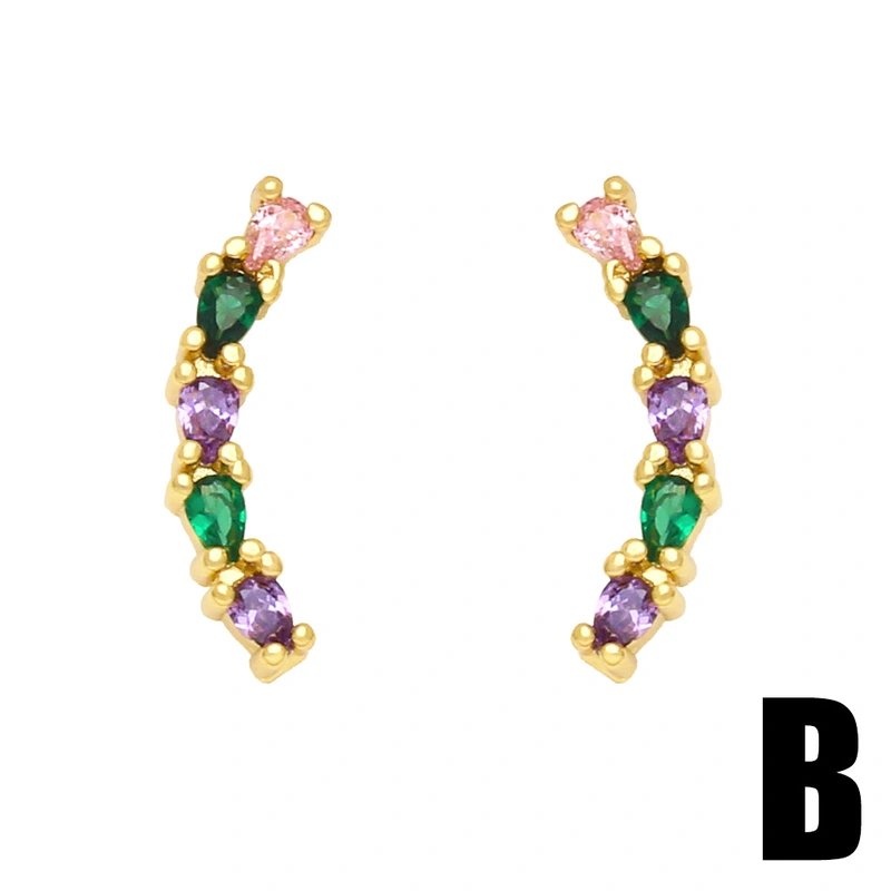 European and American style colorful zircon earrings simple and small personality geometric love bow earrings trendy earrings era023