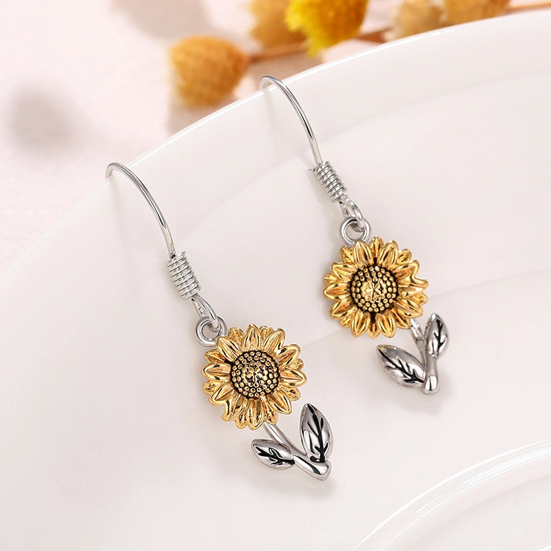  European and American sunflower earrings, small daisy flowers, pastoral fresh and fashionable daily style