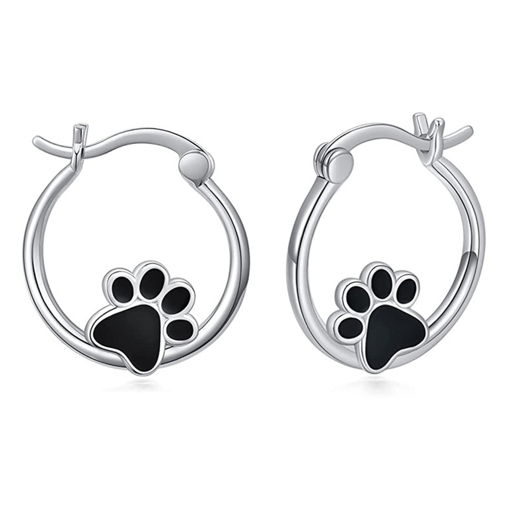 Hot-selling black epoxy cute animal cat paw earrings sweet heart-shaped dog paw print earrings