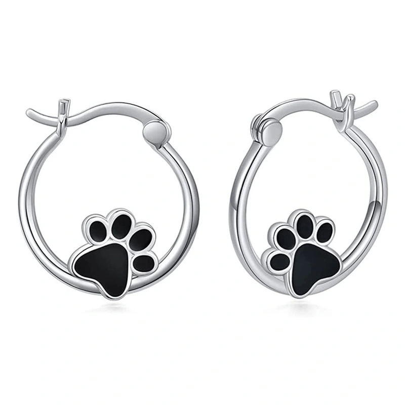 Hot-selling black epoxy cute animal cat paw earrings sweet heart-shaped dog paw print earrings