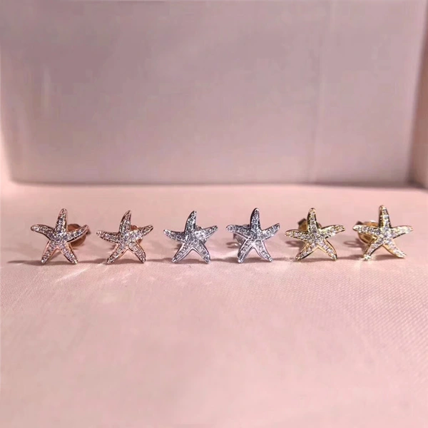 Korean summer new style earrings exquisite small starfish zircon earrings female net celebrity temperament star small earrings
