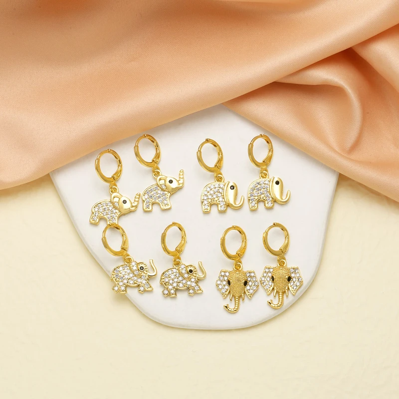 AS Jewelry Hot Selling Copper Plated 18K Gold Full Zircon Elephant Pendant Earrings Era058