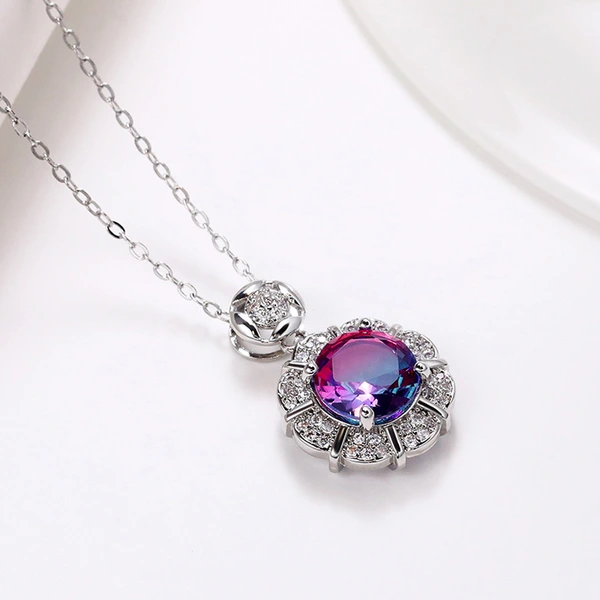 Light luxury style colored gemstone pendant inlaid with gradient color zircon necklace European and American women's pendant clavicle chain