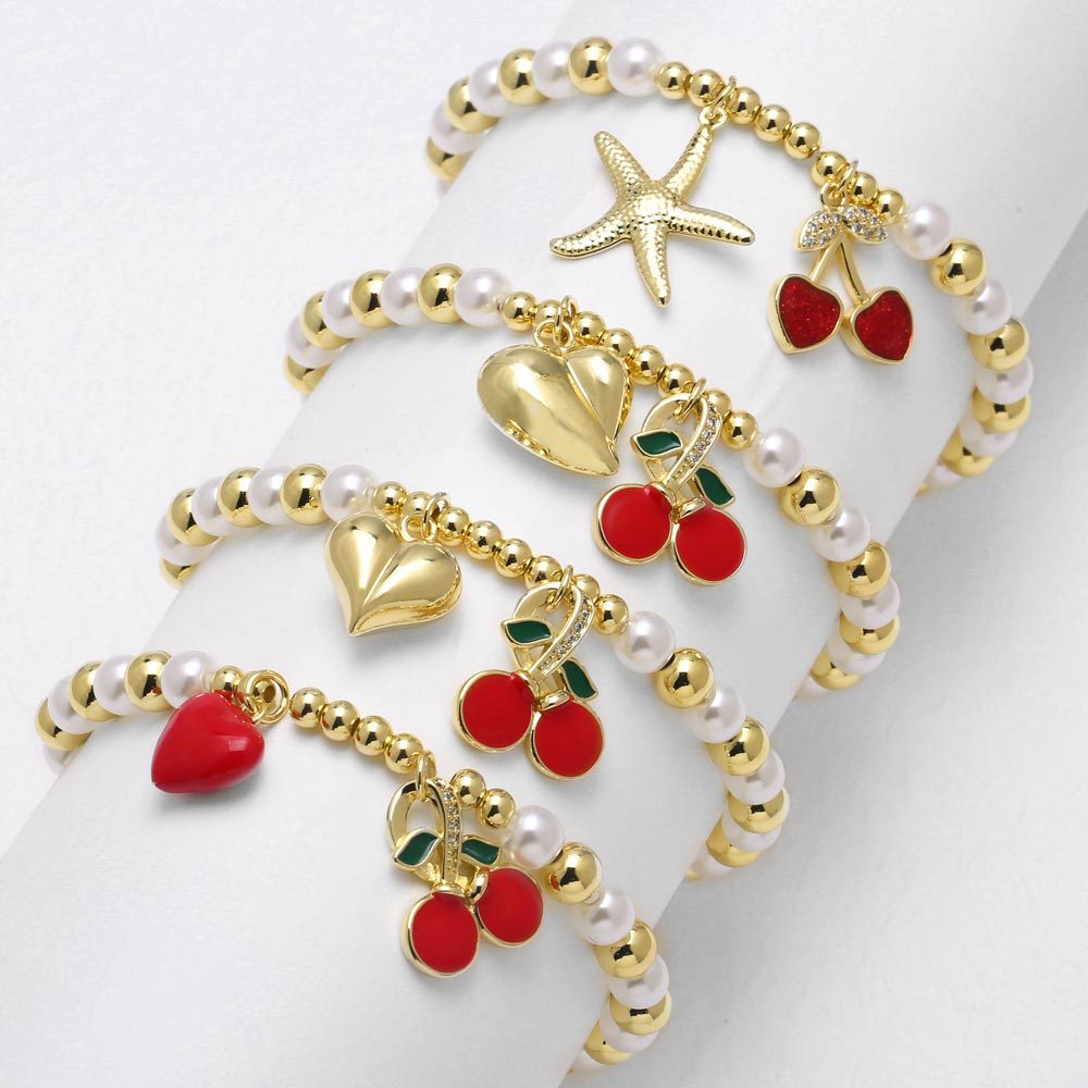 AS jewelry popular fruit cherry love pendant bracelet pearl bracelet hand jewelry female brm95
