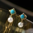  High-end retro imitation pearl earrings diamond geometric round palace style earrings exquisite small earrings