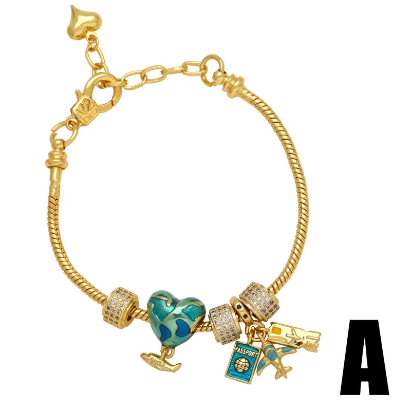 Clearance sale airplane letter pendant bracelet women's gold-plated zircon heart bracelet brf69