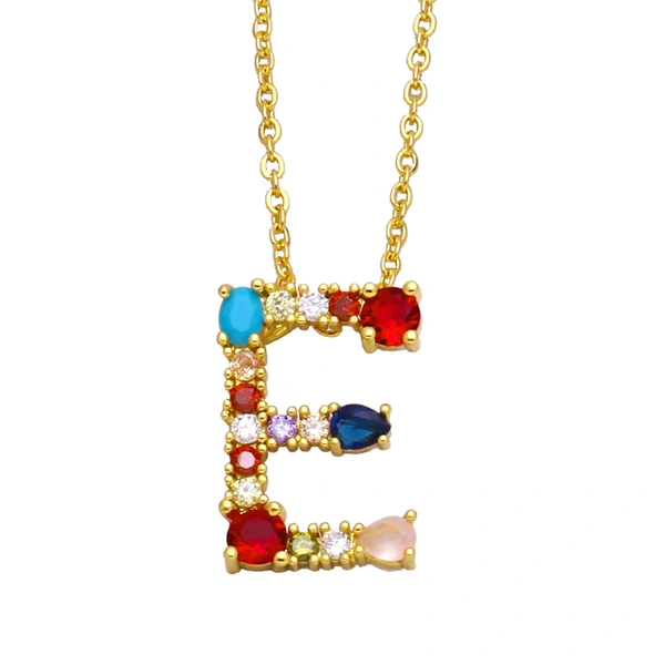 Letter necklace European and American new color zircon necklace with diamond surname English AZ letter necklace nkp25