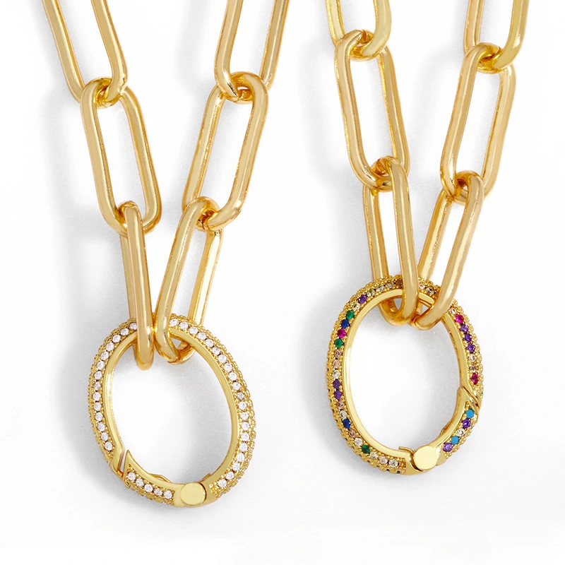 Clearance European and American thick chain metal diamond geometric oval pendant splicing necklace female trend INS necklace nkv91