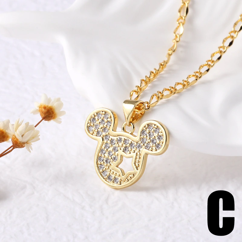 AS jewelry European and American new love heart necklace female gold-plated full zirconium Mickey head clavicle chain nky13