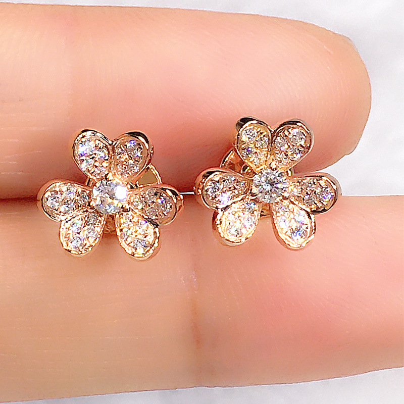 French retro high-end diamond flower earrings elegant lady full diamond earrings new earrings
