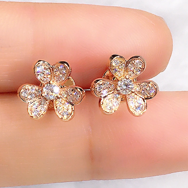 French retro high-end diamond flower earrings elegant lady full diamond earrings new earrings