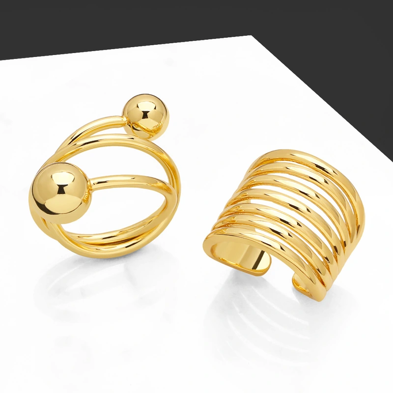 European and American style ring copper plated 18k double layer open high-end ring ring female ris17