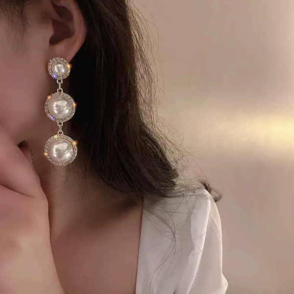 High-end imitation pearl earrings, exaggerated temperament, high-end long atmospheric earrings, evening dress earrings