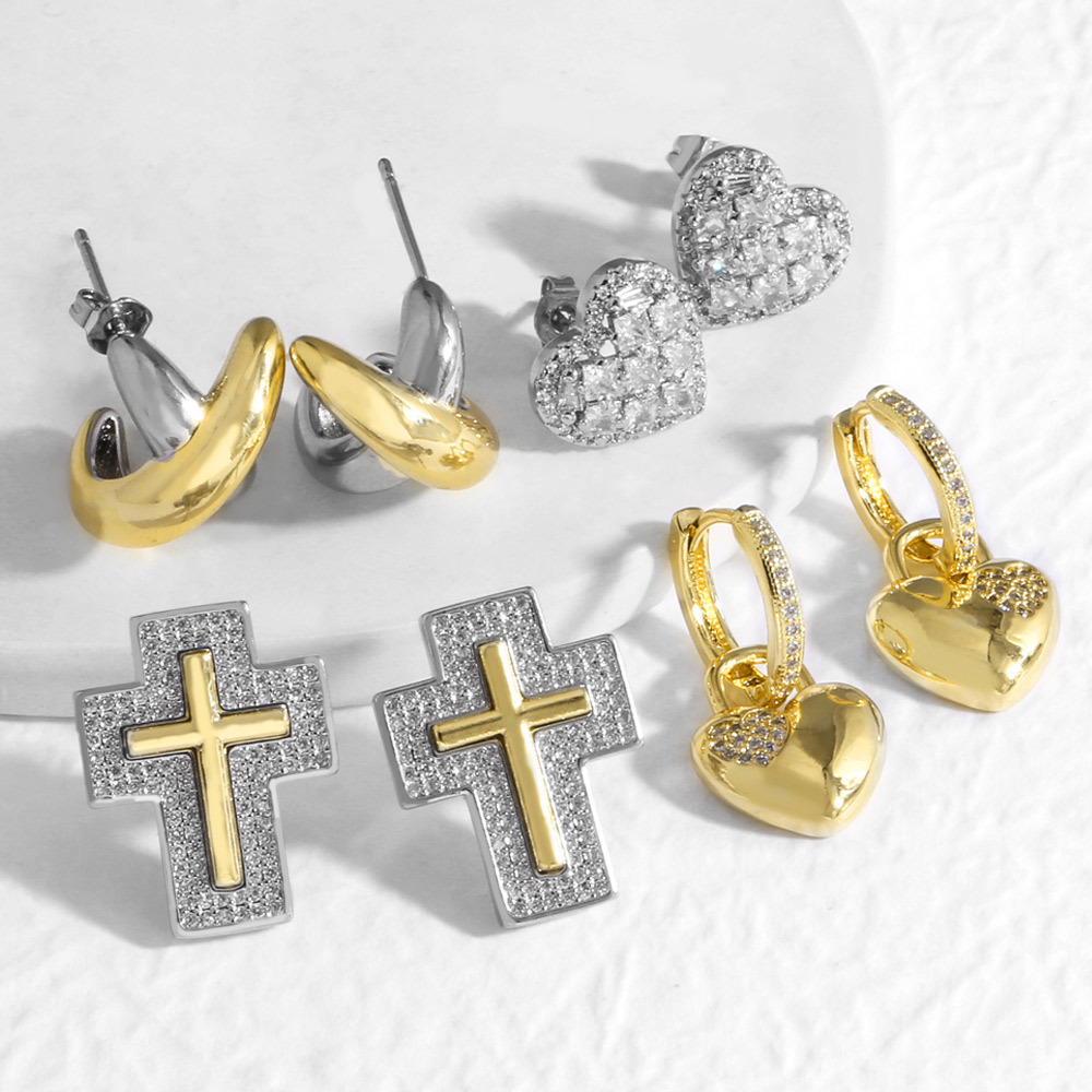 AS jewelry new hot selling two-color cross heart pendant earrings erw27 earrings