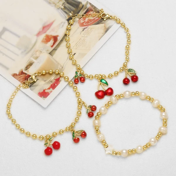 AS jewelry European and American copper plated 18k gold beaded fruit cherry pendant bracelet brf91 bracelet