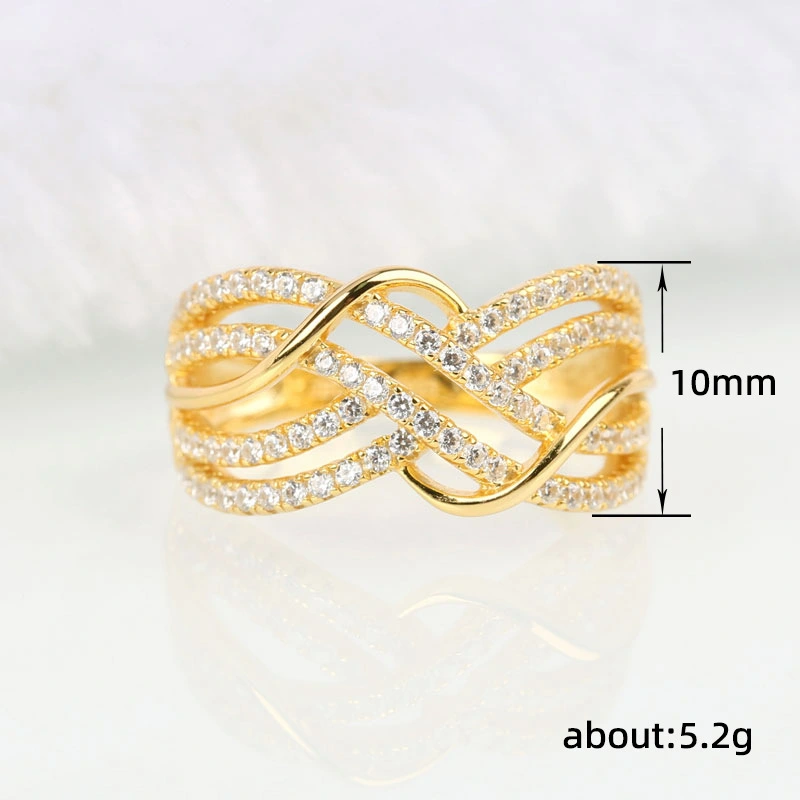 Light luxury high-end wave multi-layer line diamond ring female personality niche banquet exaggerated hollow ring