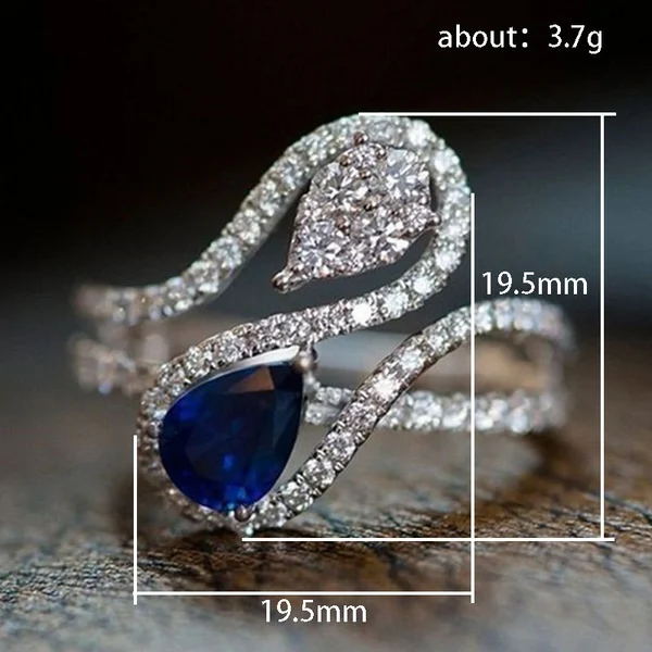 New blue teardrop zircon ring fashionable men's and women's ring hot sale
