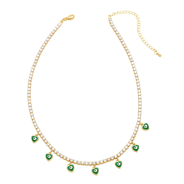 European and American hot-selling zircon tennis chain women's fashion niche oil drop heart-shaped devil eye pendant clavicle chain nkb034