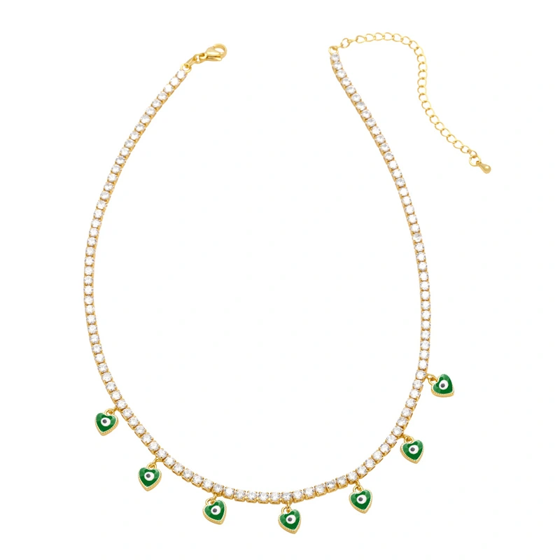 European and American hot-selling zircon tennis chain women's fashion niche oil drop heart-shaped devil eye pendant clavicle chain nkb034