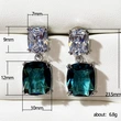 New earrings, oversized fat square diamond zircon earrings for women, exquisite peacock blue crystal earrings