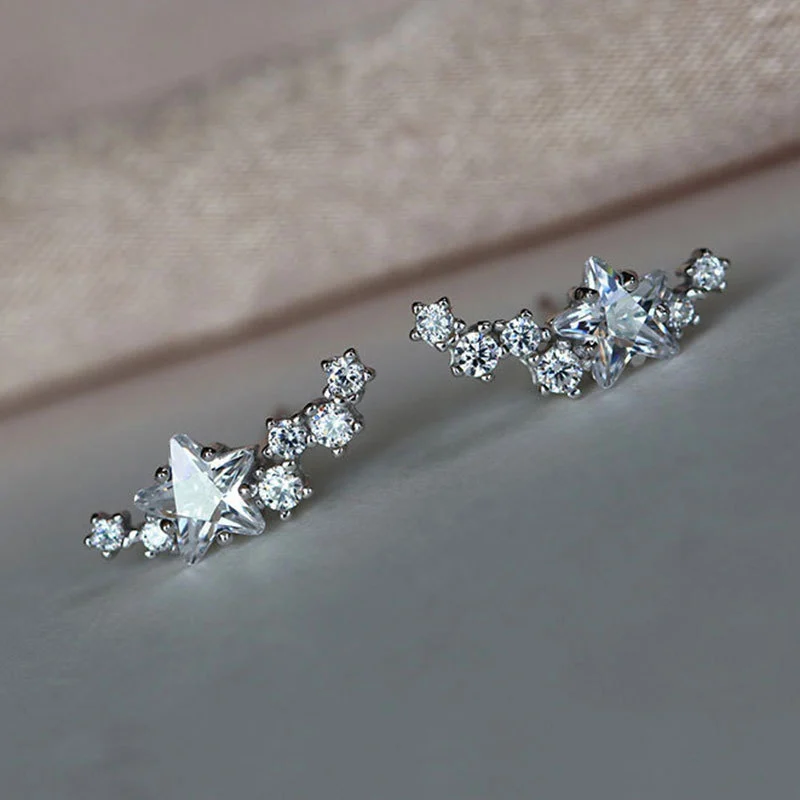 Japanese and Korean style earrings copper-plated gold-plated shining arc star-shaped zircon earrings small fresh and versatile women's earrings