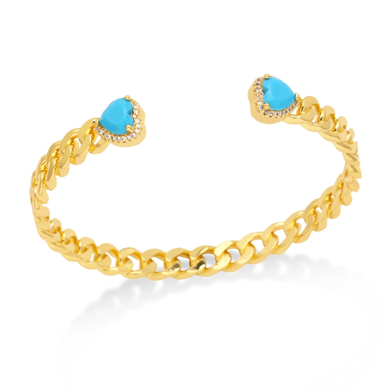 New exaggerated metal Cuban chain bracelet female European and American fashion inlaid heart-shaped zircon bracelet brj13