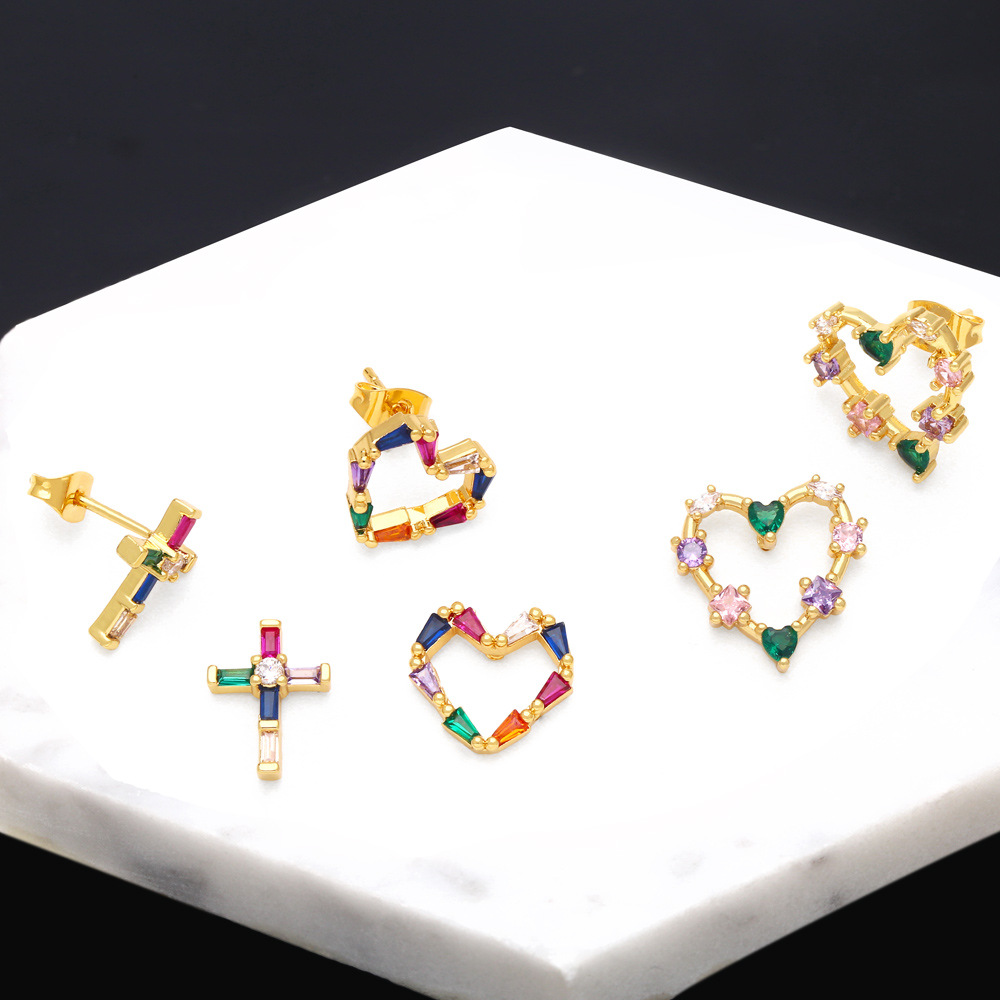 European and American new trendy colorful zircon earrings fashionable and versatile love cross earrings era165