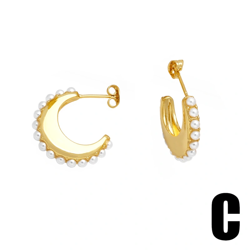 Simple and fashionable C-shaped pearl earrings niche light luxury all-match round gold-plated earrings accessories erz25