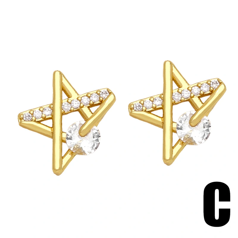 Simple, exquisite, small, diamond-studded zircon, star, lightning, flower, cat, earrings, niche, mini earrings ert30