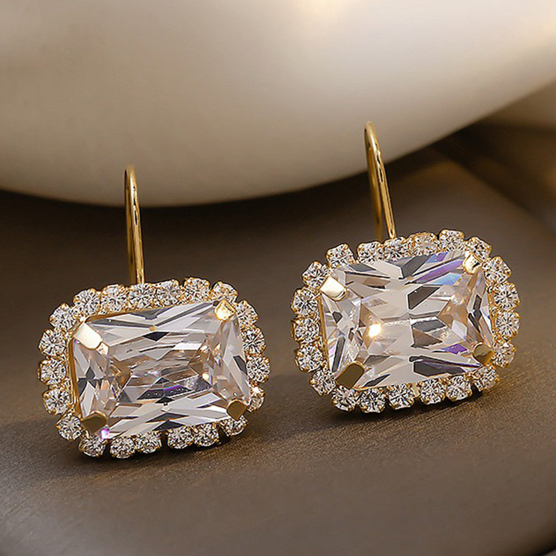 European and American geometric square crystal diamond ear hook Dongdaemun fashion design earrings net celebrity temperament earrings