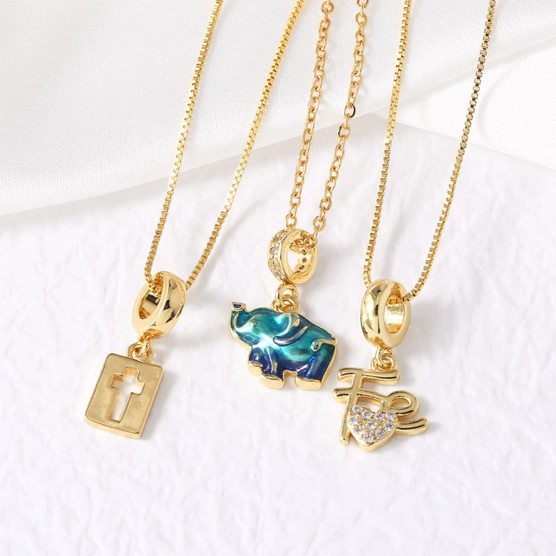 AS jewelry hot selling elephant cross fe necklace female copper plated 18k gold clavicle chain nks97
