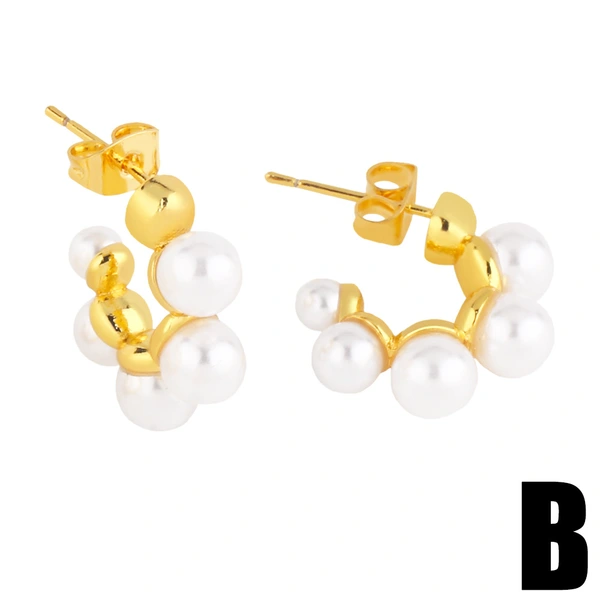 Personalized fashion pearl earrings for women retro luxury niche geometric C-shaped earrings era161