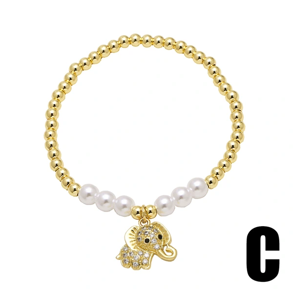 AS jewelry hot selling copper plated real gold animal elephant pendant pearl beaded bracelet hand jewelry female bra59