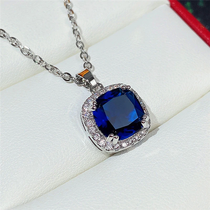 European and American style jewelry set fashionable square royal blue glass series accessories luxurious and elegant jewelry